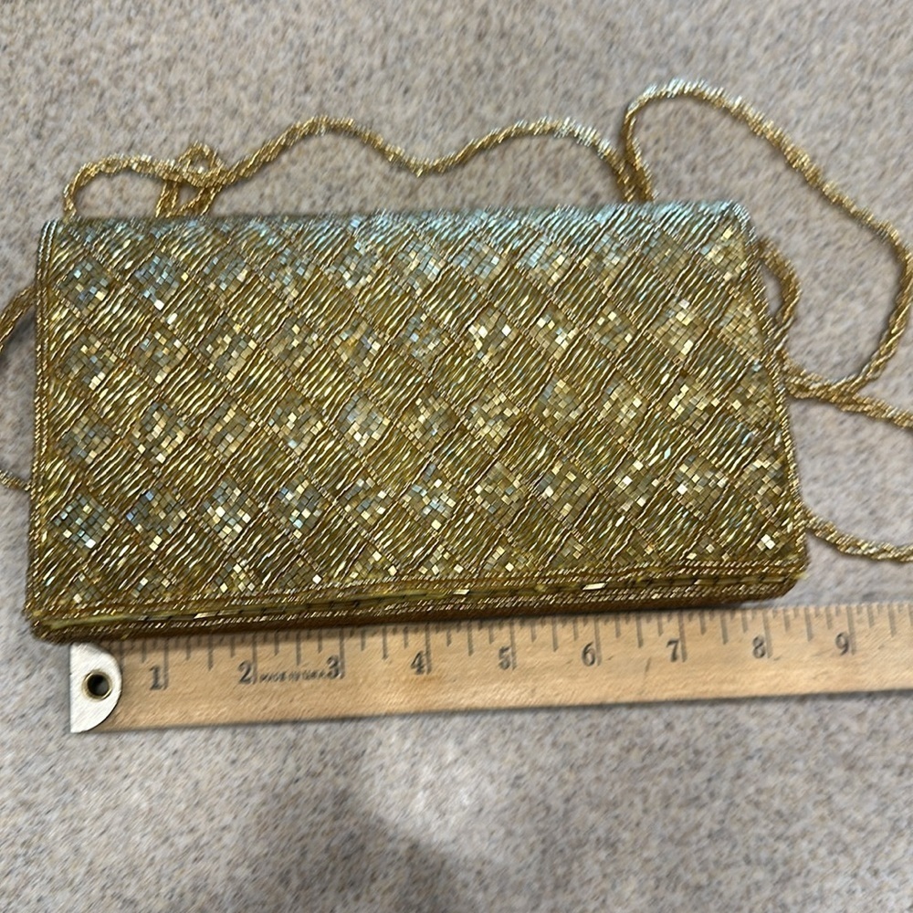 Vintage 1960 Art Deco/Nouveau Gold/yellow hand Beaded evening purse/bag - Picture 4 of 11